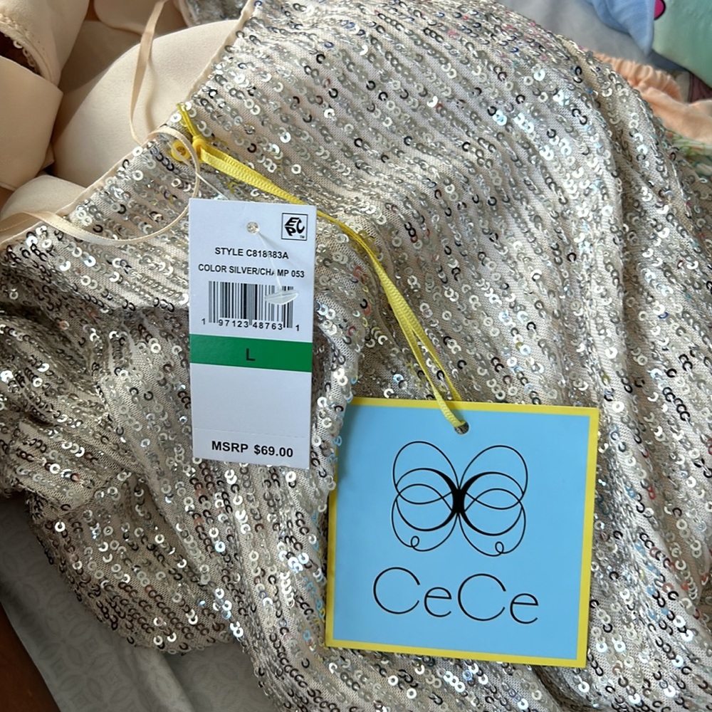 CECE SEQUIN SHIRT TOP BLOUSE SIZE L MSRP $69.00 NWT - Picture 9 of 9